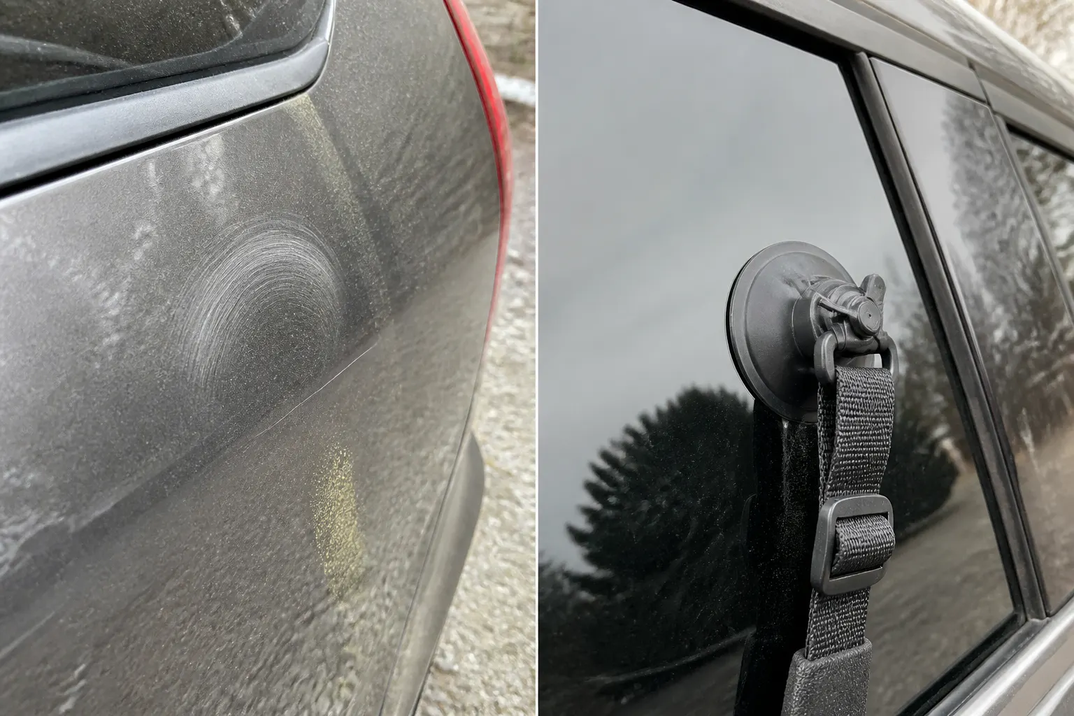 A magnet mount dragging across a painted car panel