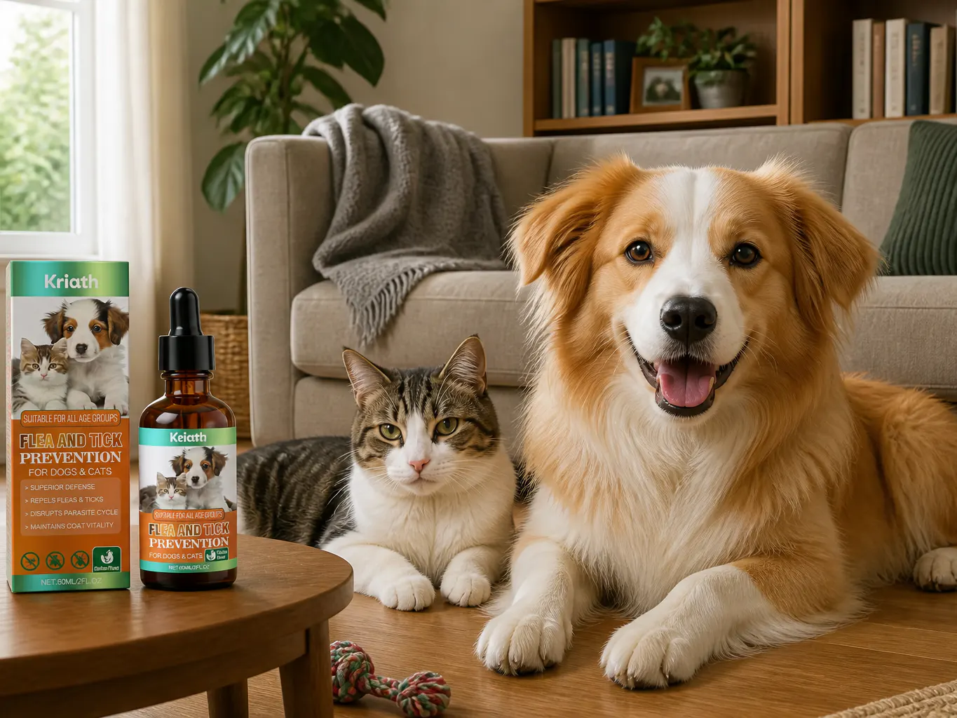 A cat and dog resting together at home