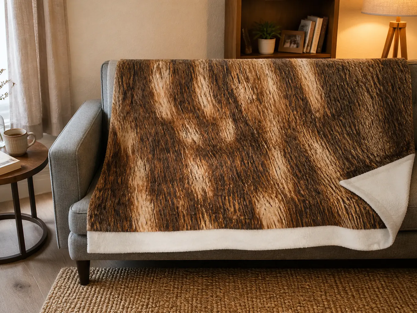 The throw seen from across a styled living room