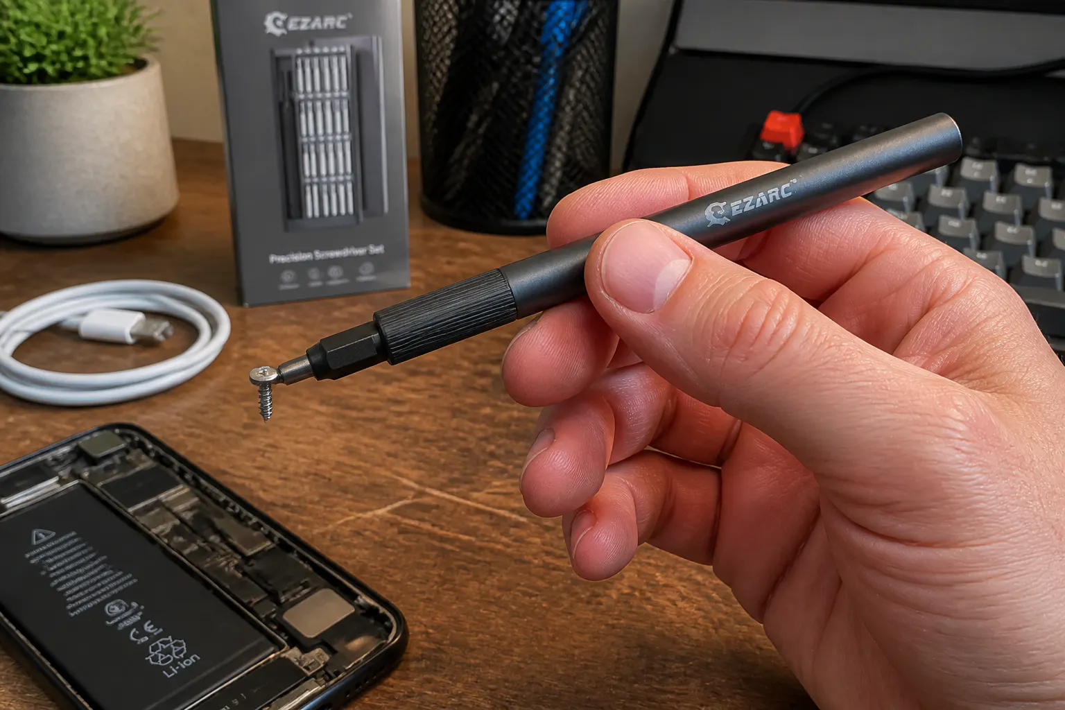 Screw clinging to magnetic tip