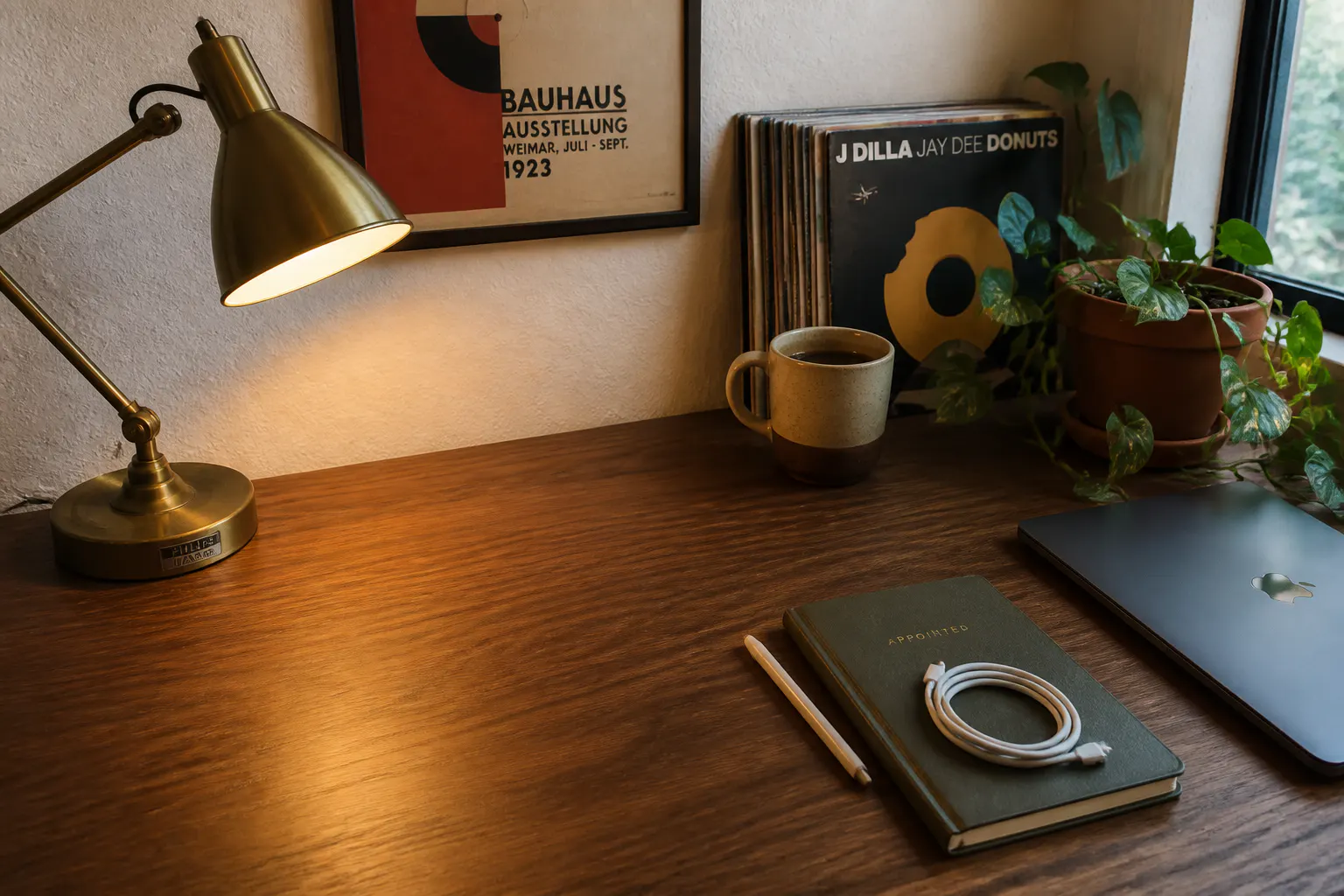 The retro TV magnifier on a warm curated 80s desk
