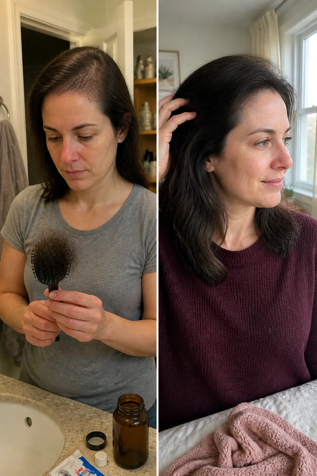 Single plain biotin bottle next to the complete Ventra hair blend