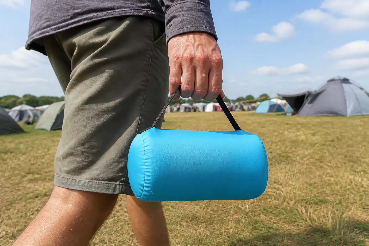 Rolled lounger in carry bag