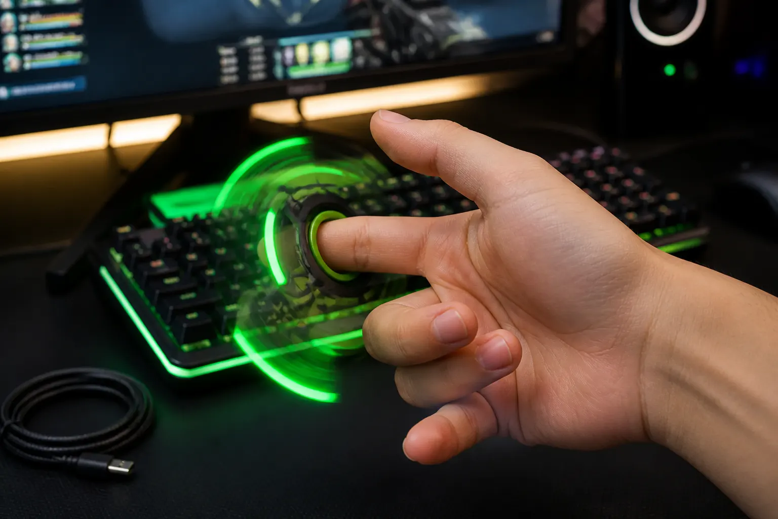 Karambit spinning smoothly on the finger ring