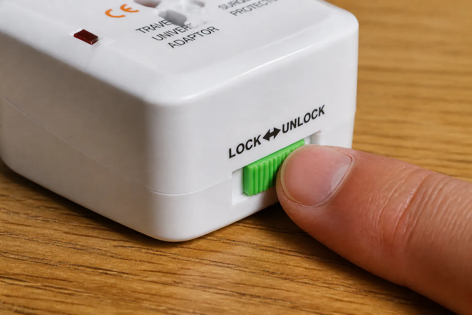 Macro close-up of the Ventra lock slider deploying the regional pins