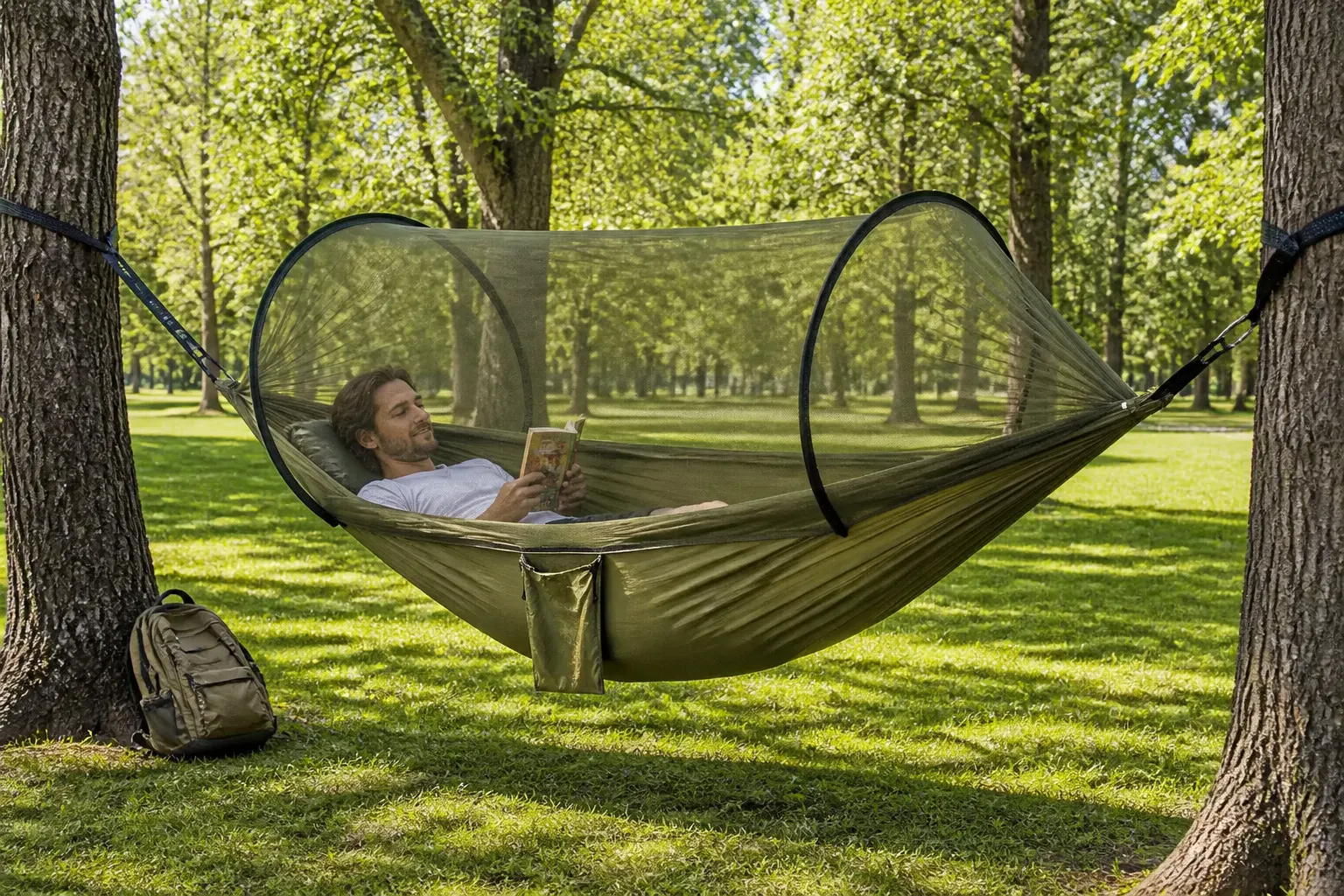 Suspended hammock between two trees