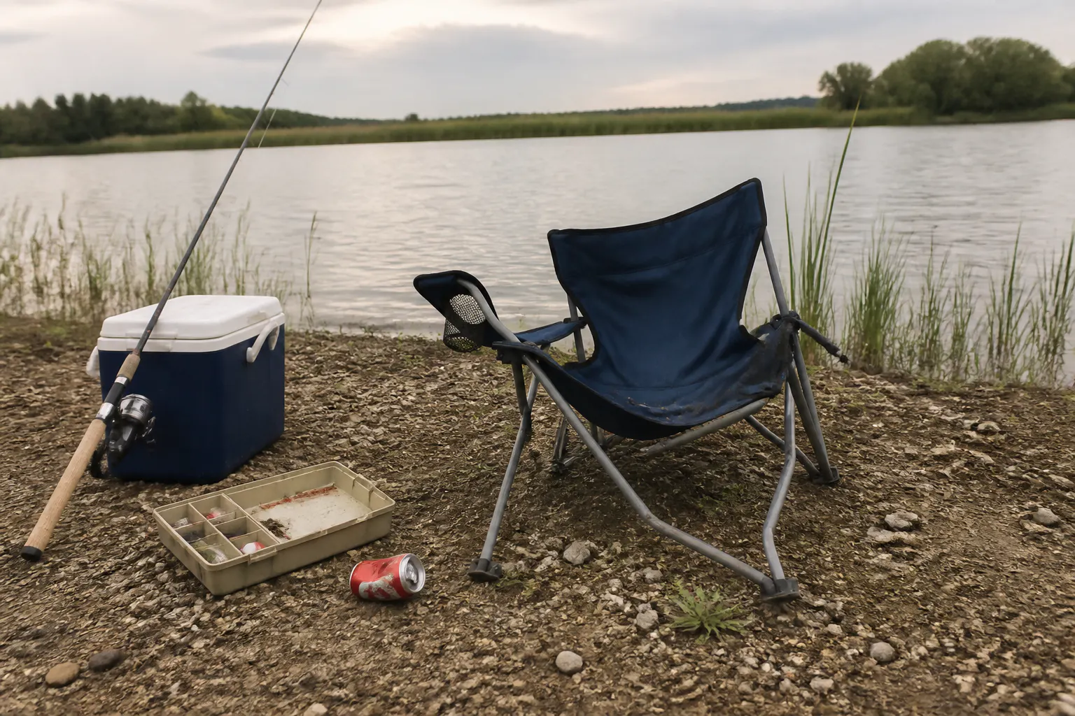 A worn-out sagging folding chair