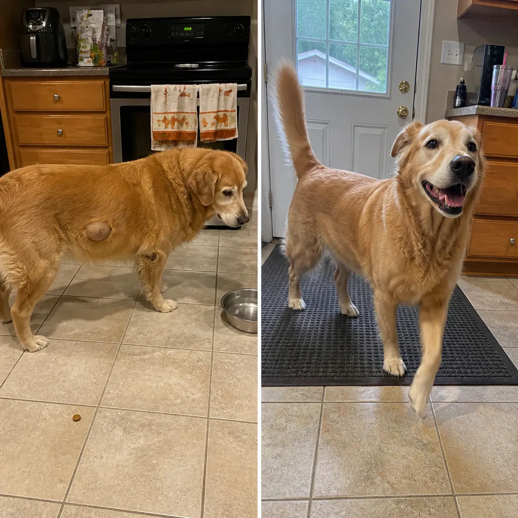 Before and after of a dog's lump area after daily Ventra