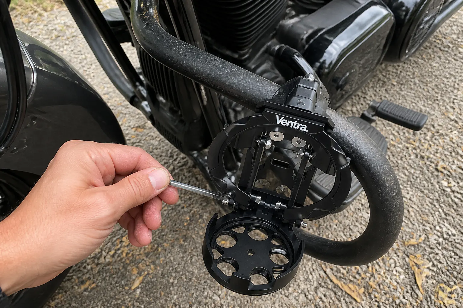 Close-up of the bolt-tightened clamp collar locked onto the handlebar