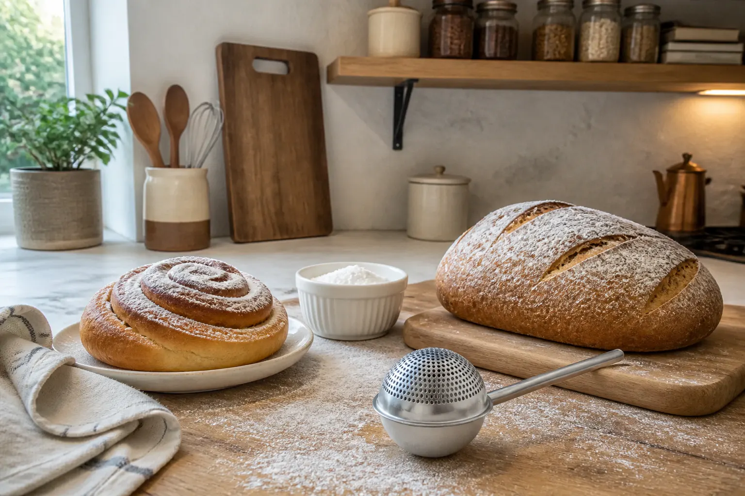 An even, bakery-clean dusting over a finished bake