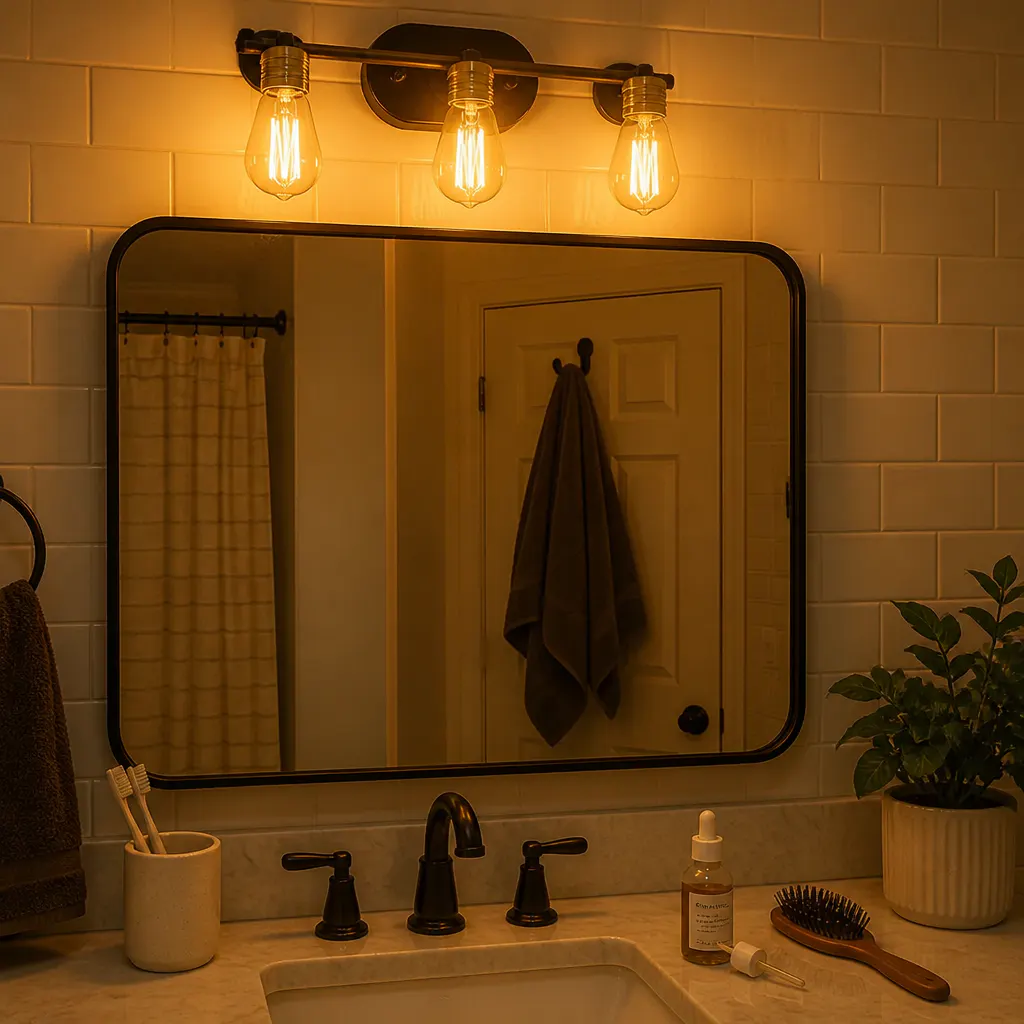 Julian's desk lamp with the coiled filament visible through amber glass