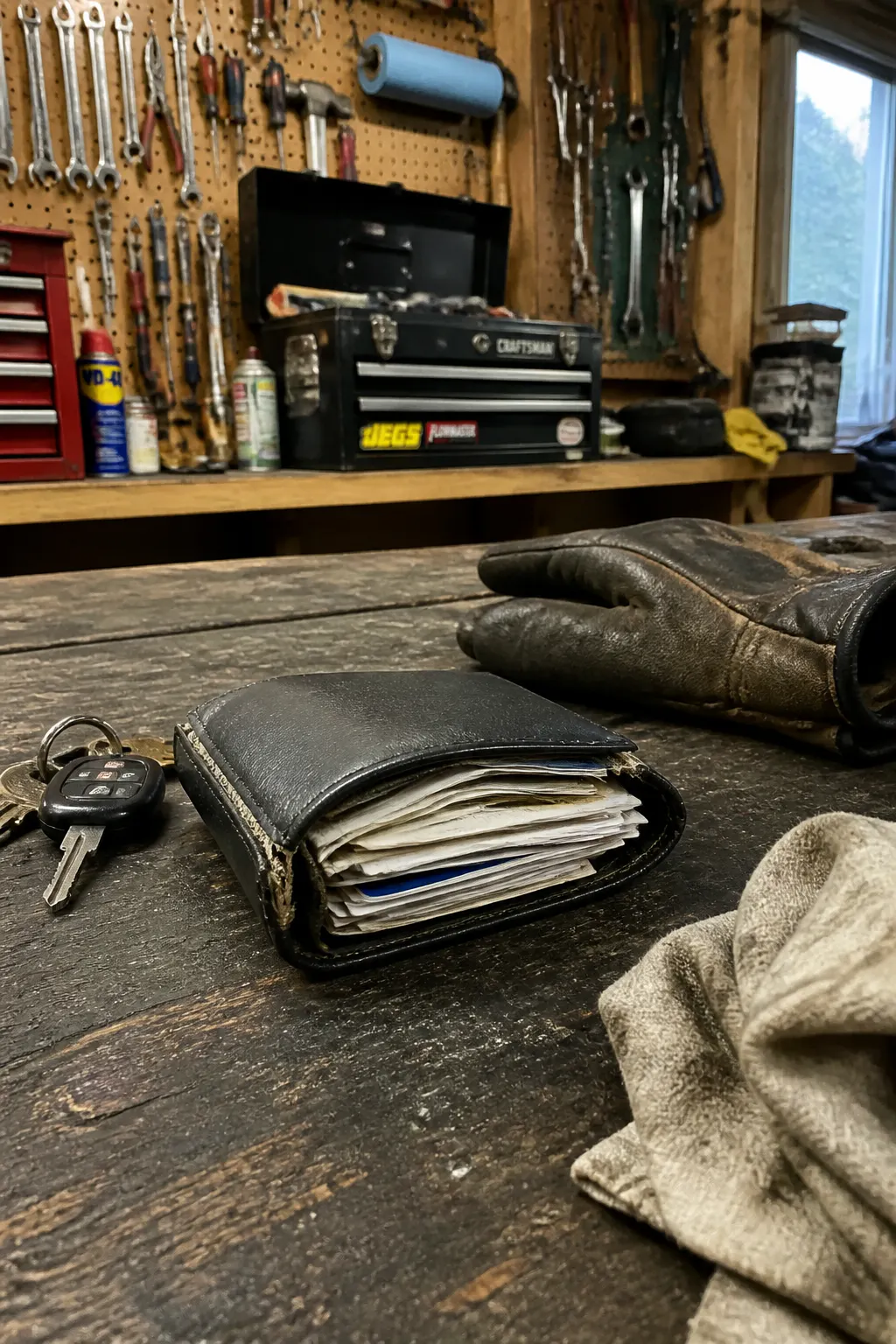 An overstuffed bifold wallet splitting at the seams
