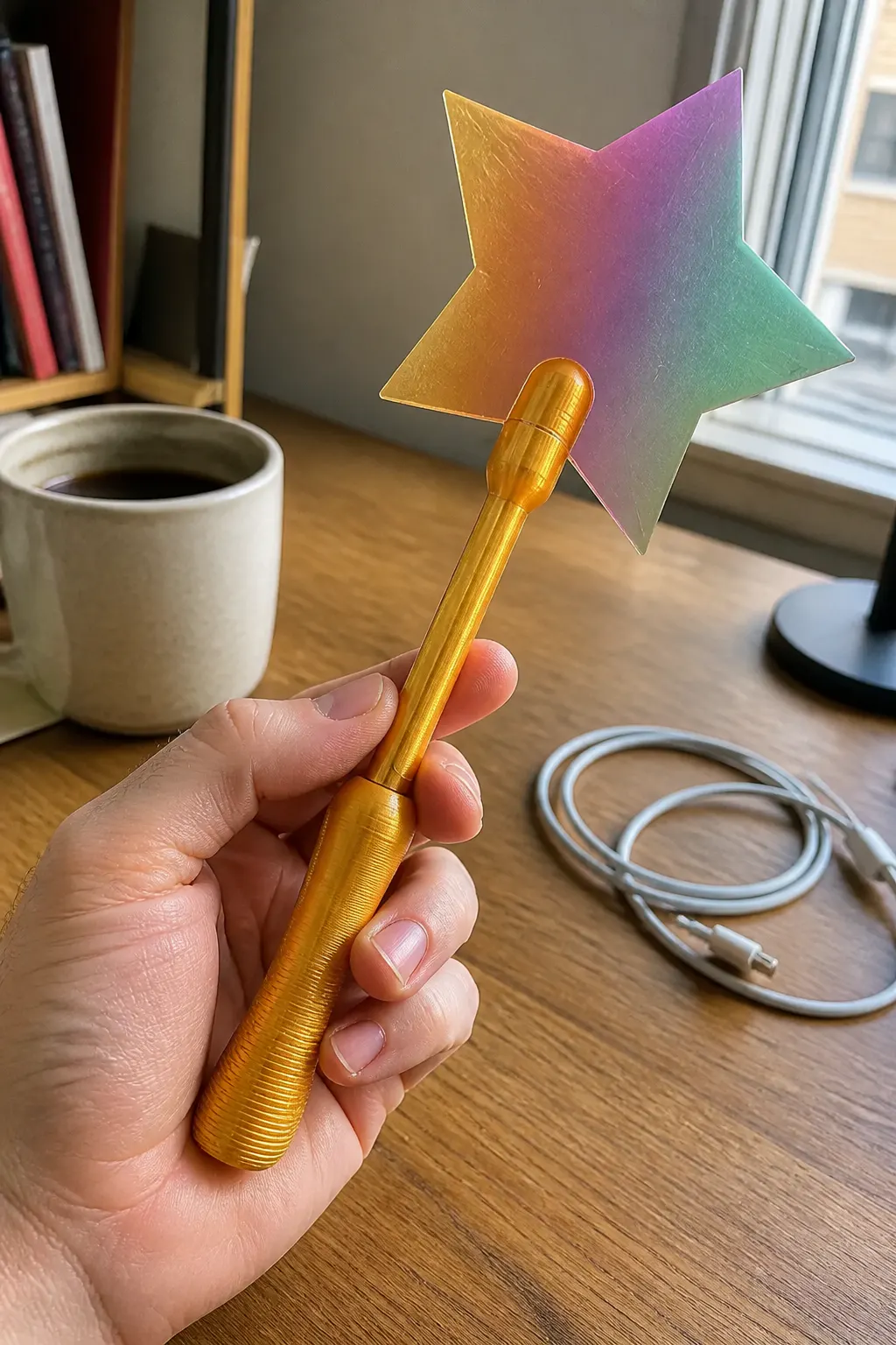 Close-up of the finished wand's glossy tolerance
