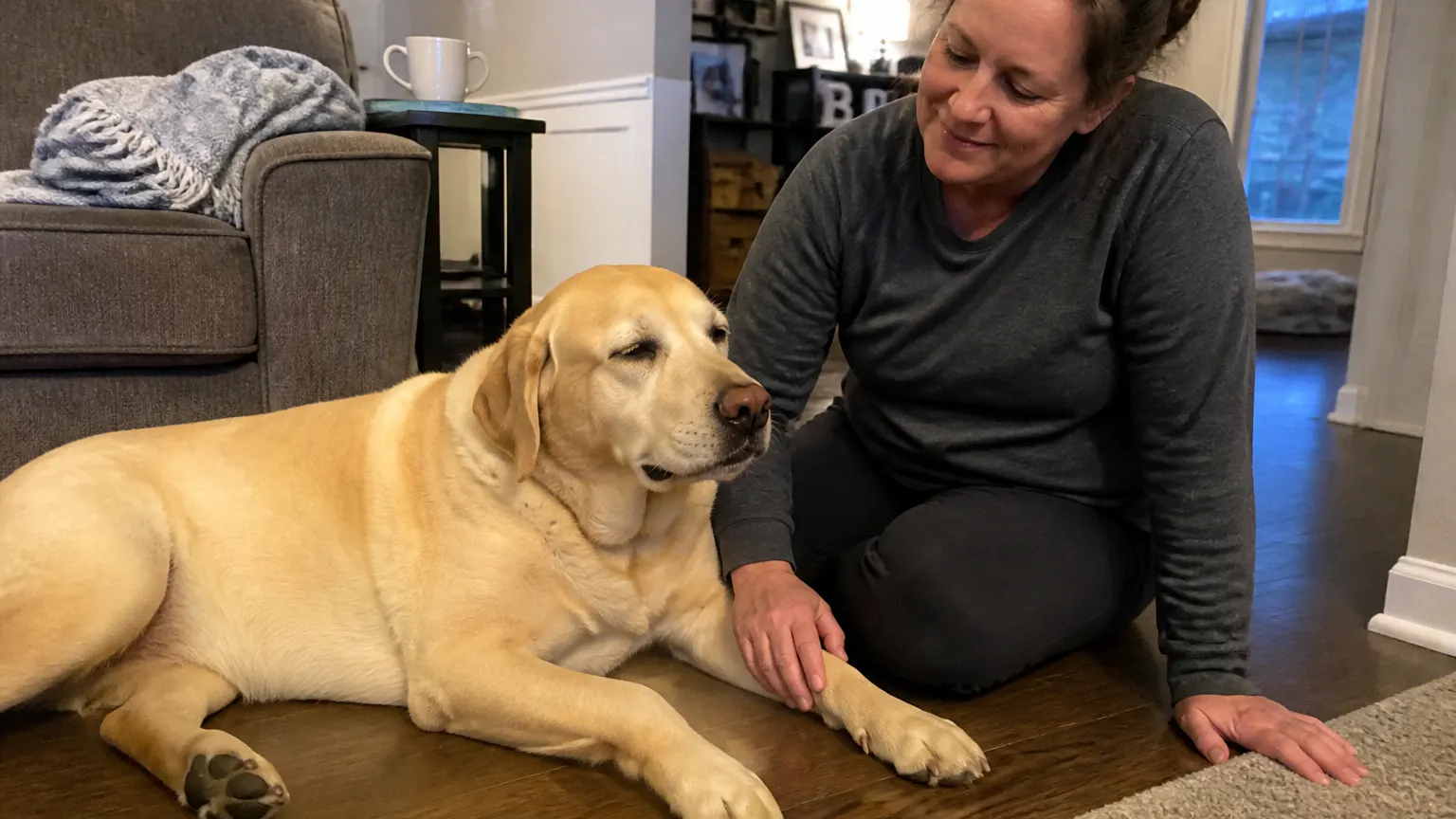 A calm dog relaxing at home after an easy, no-fight nail routine