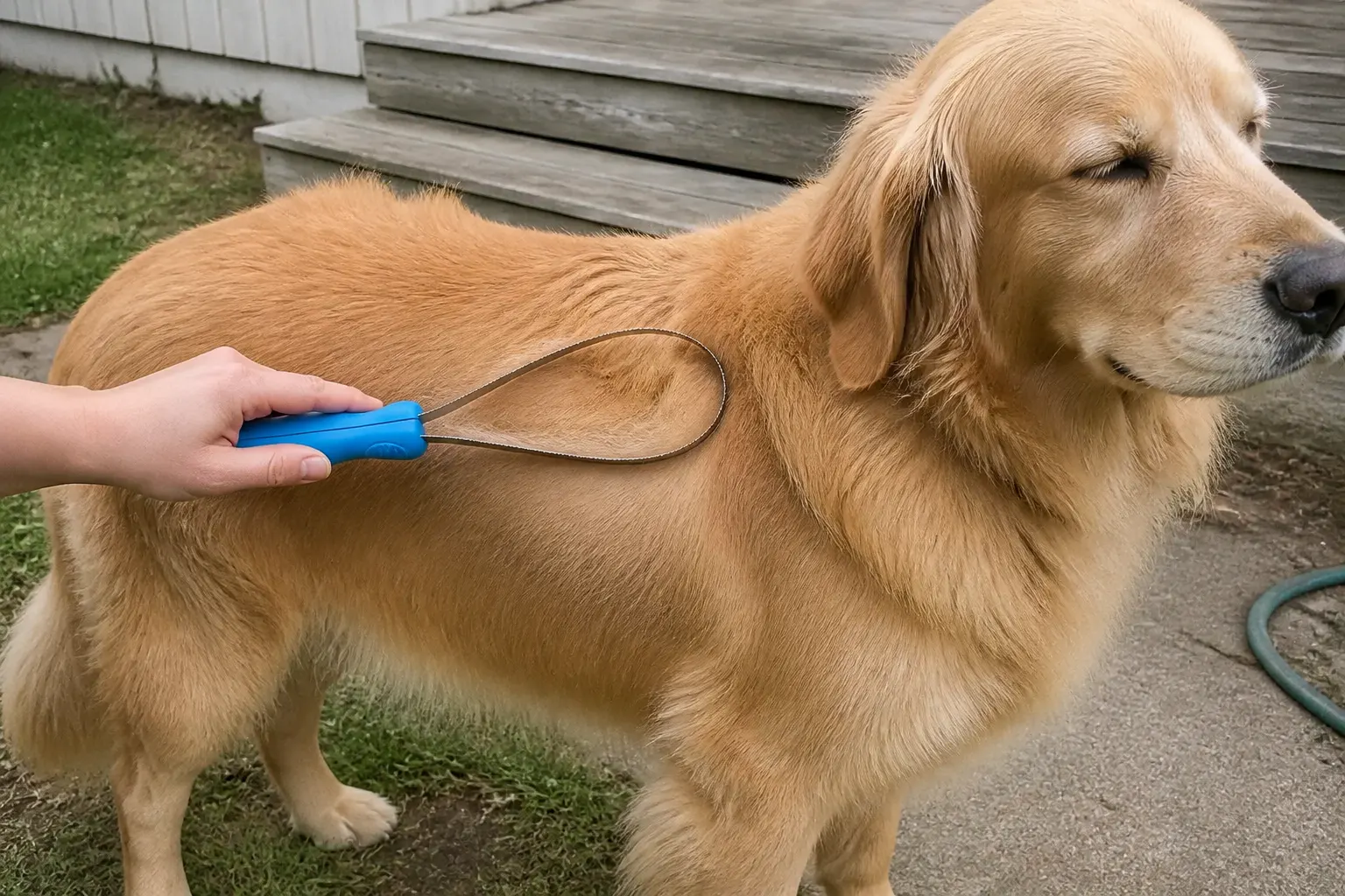 The serrated loop laid flat against a dog coat, contacting evenly