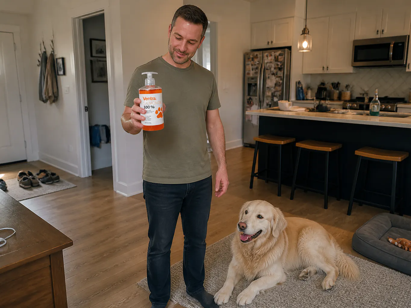 Customer dog with WildCoat salmon oil