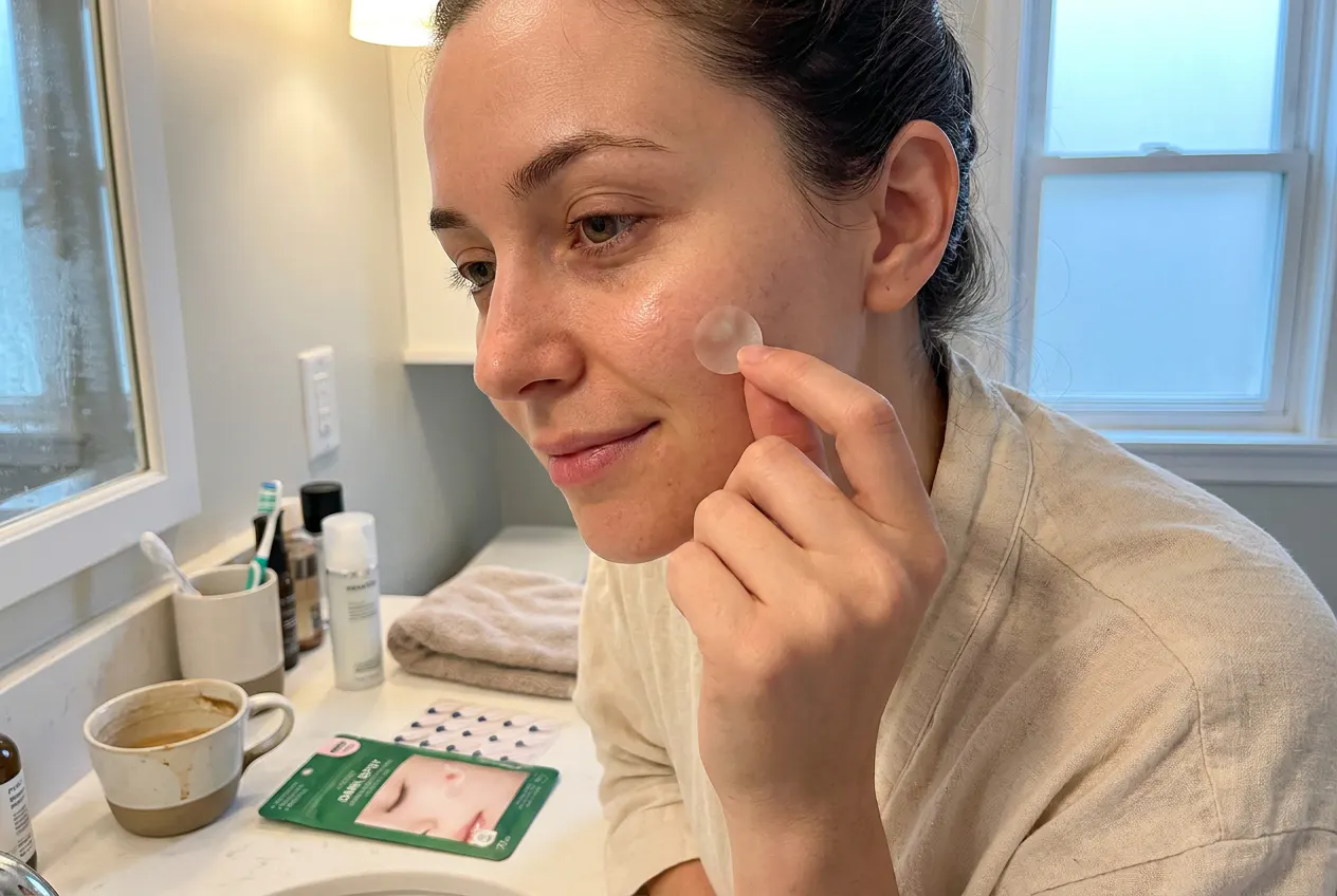 A worn patch turned cloudy white being peeled away from clean skin