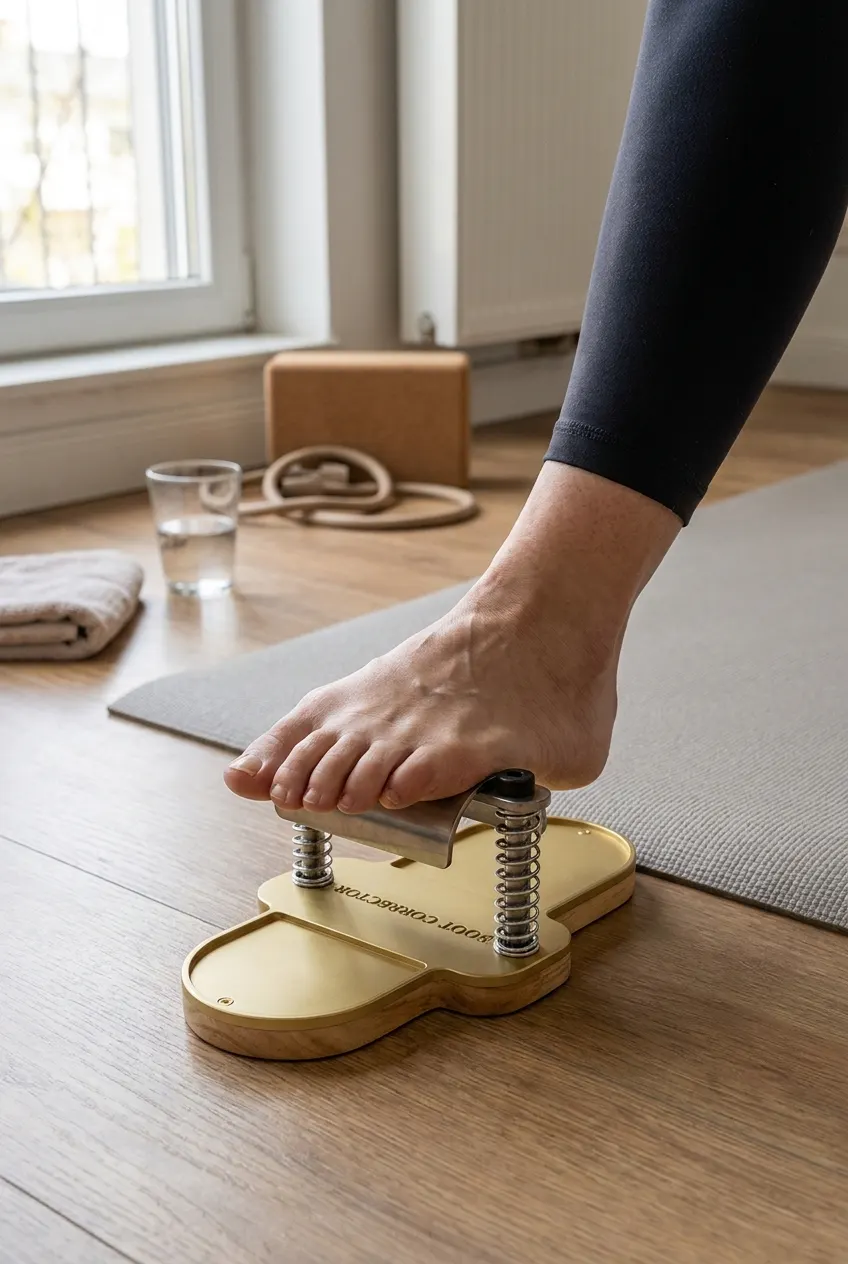Foot pressing the Pilates foot corrector dome