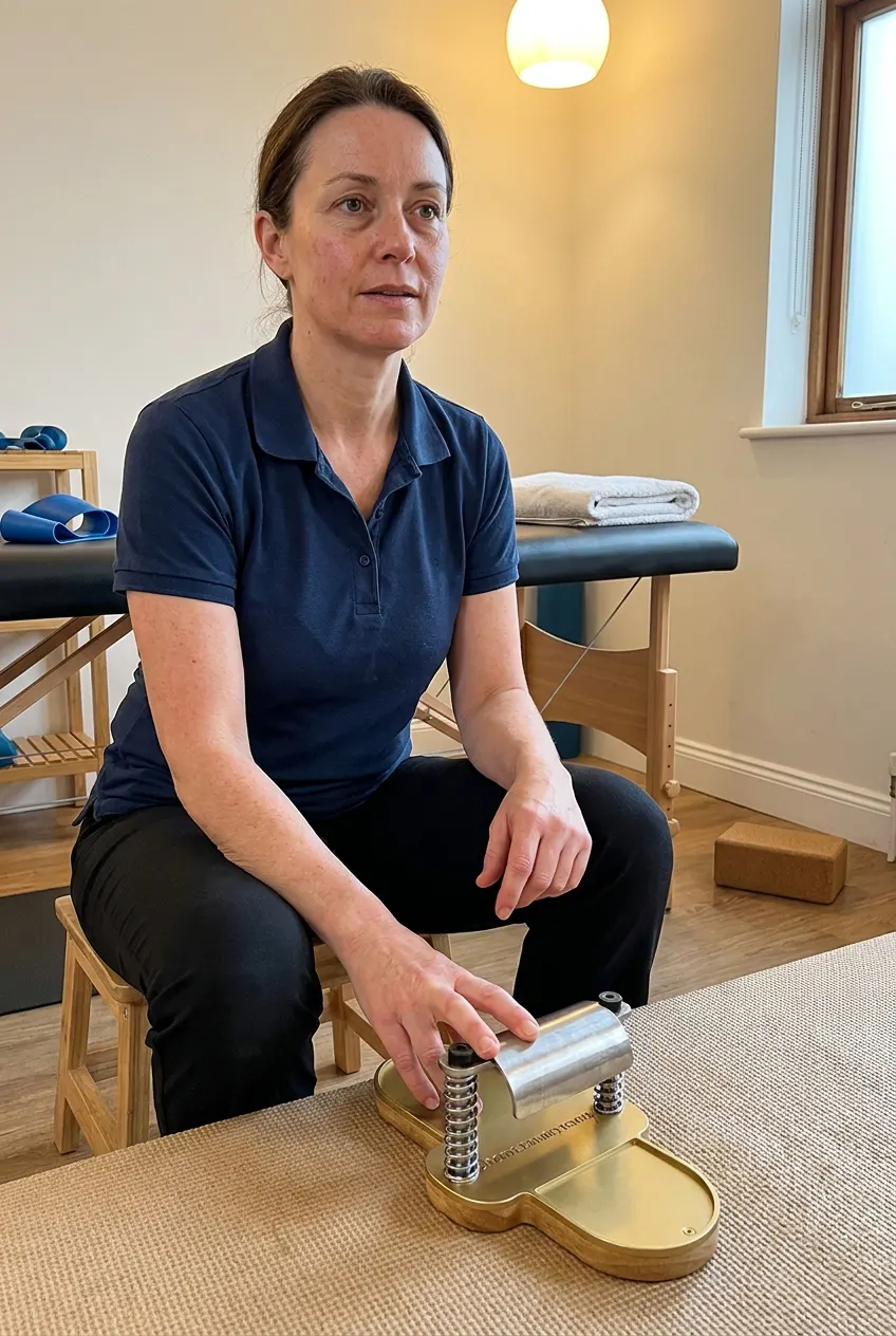 Physical therapist holding the foot corrector