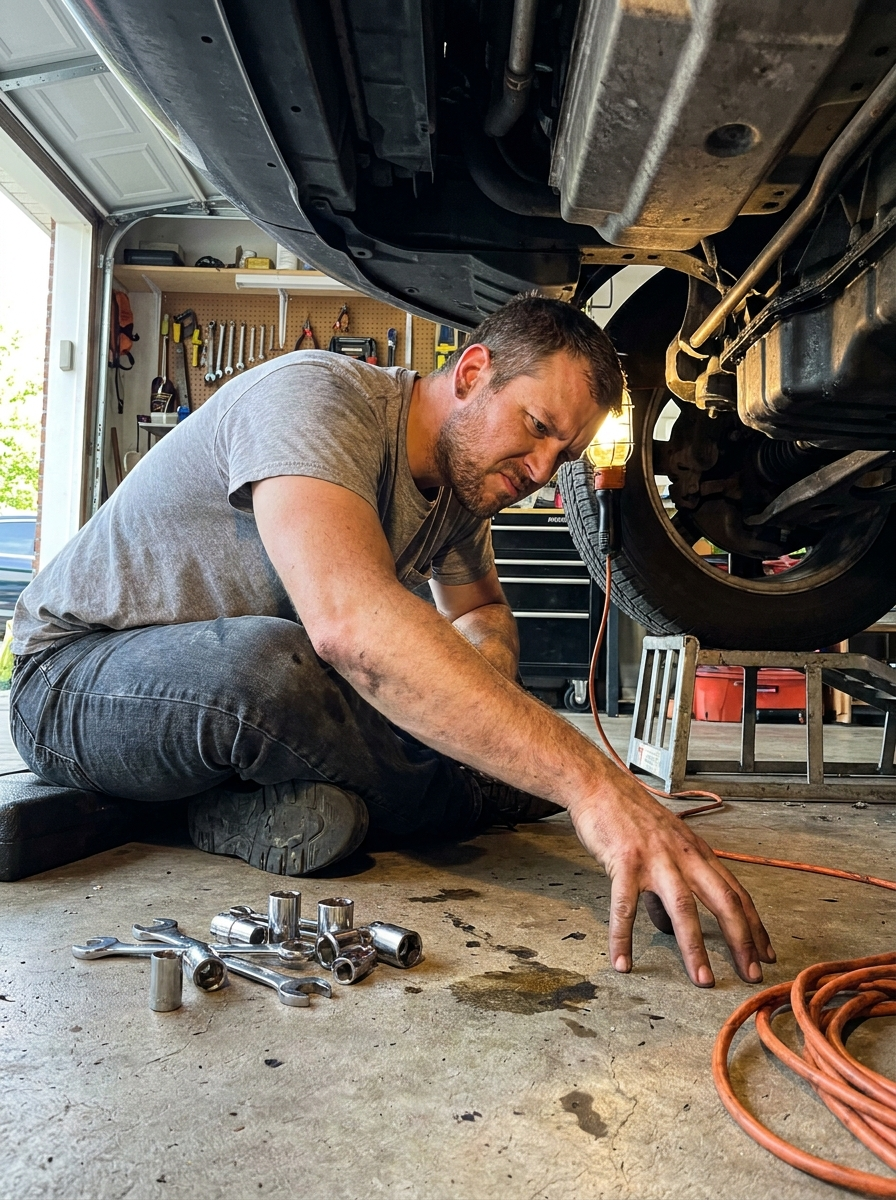 A socket rolling off a car fender