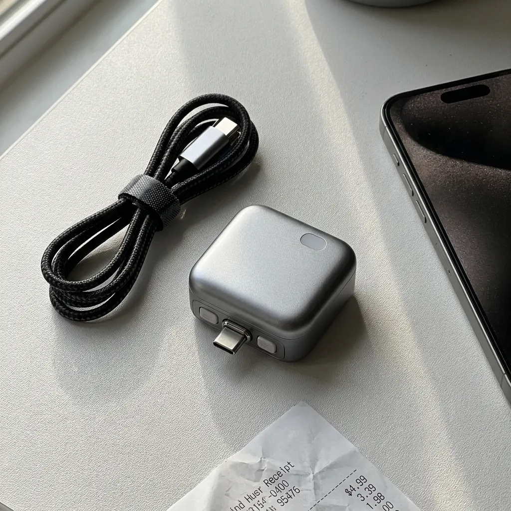 ChargeStop adapter and package contents laid flat