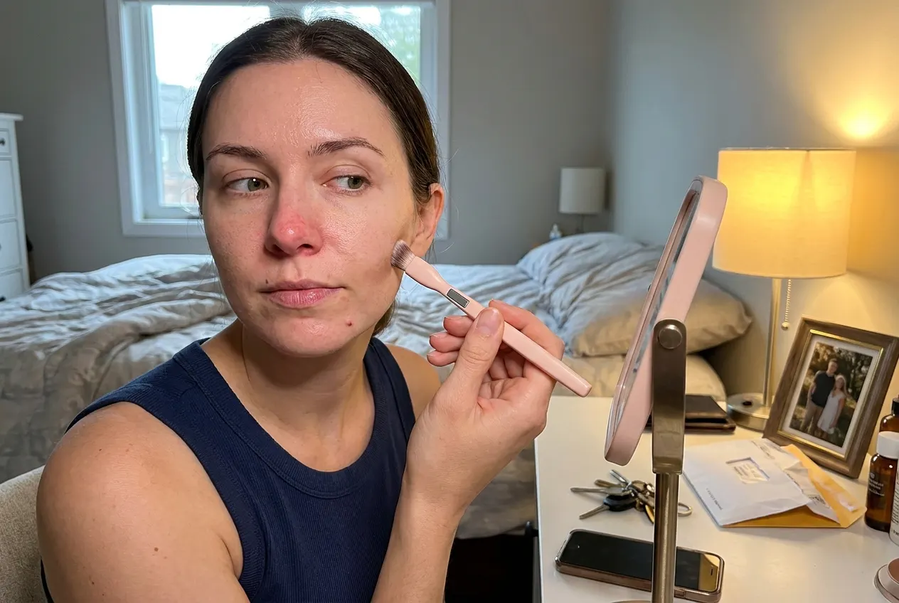 The setting brush pressing powder under the eye