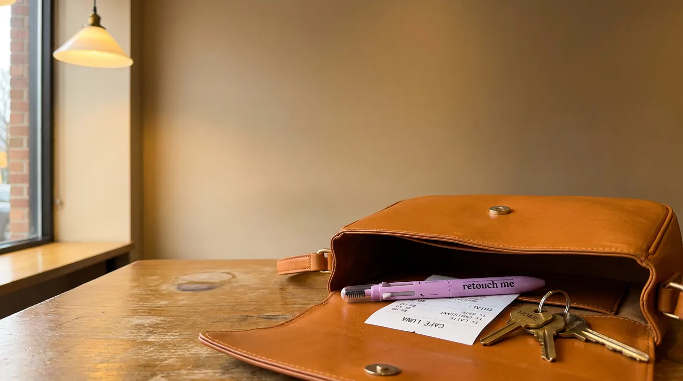 Open purse with the Ventra FaceKit pen inside