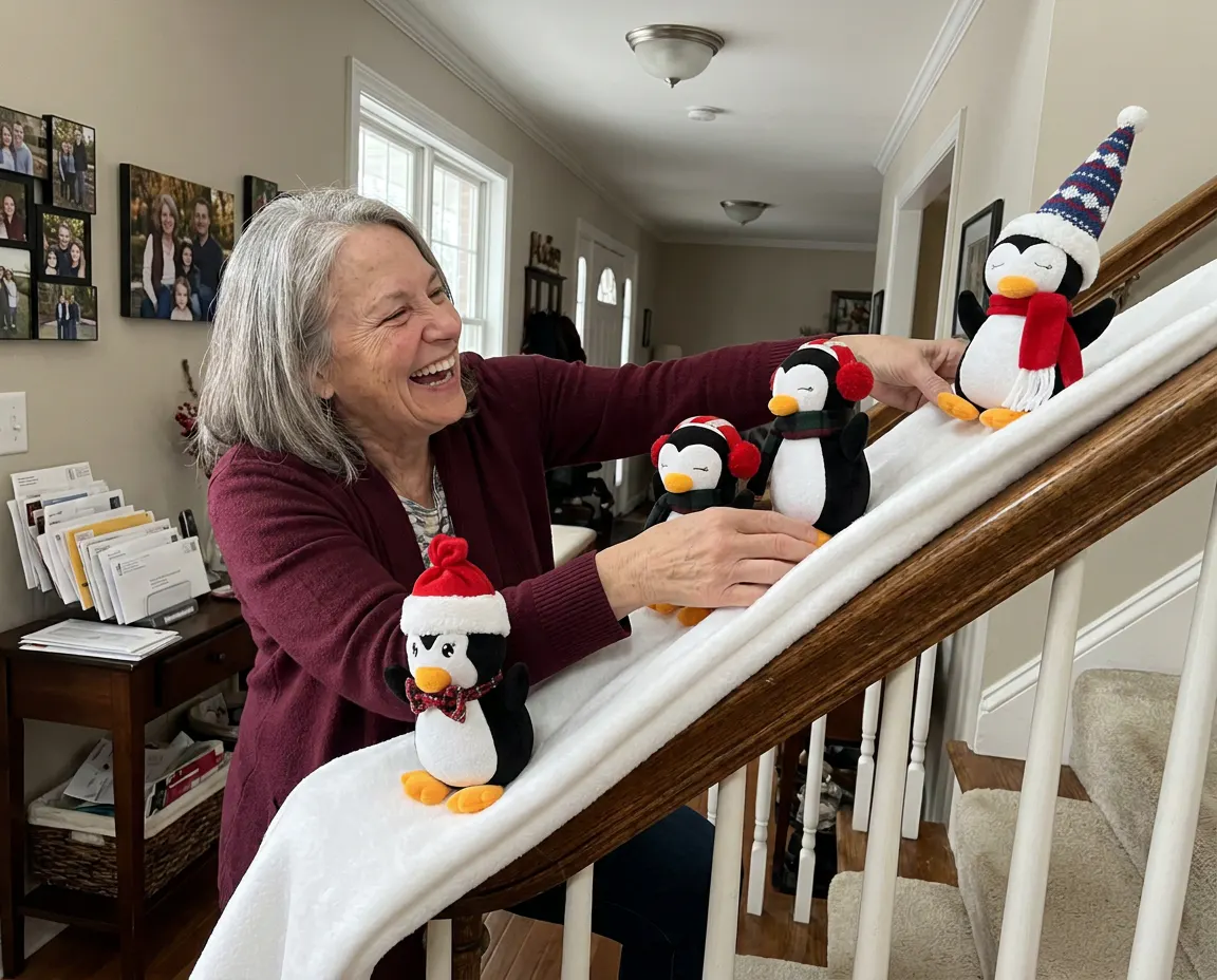 Customer photo of the penguin slide set in their home