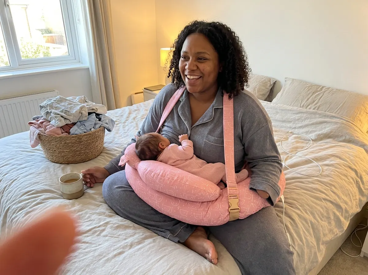 Customer photo: Jessica L. using the CuddleArm
