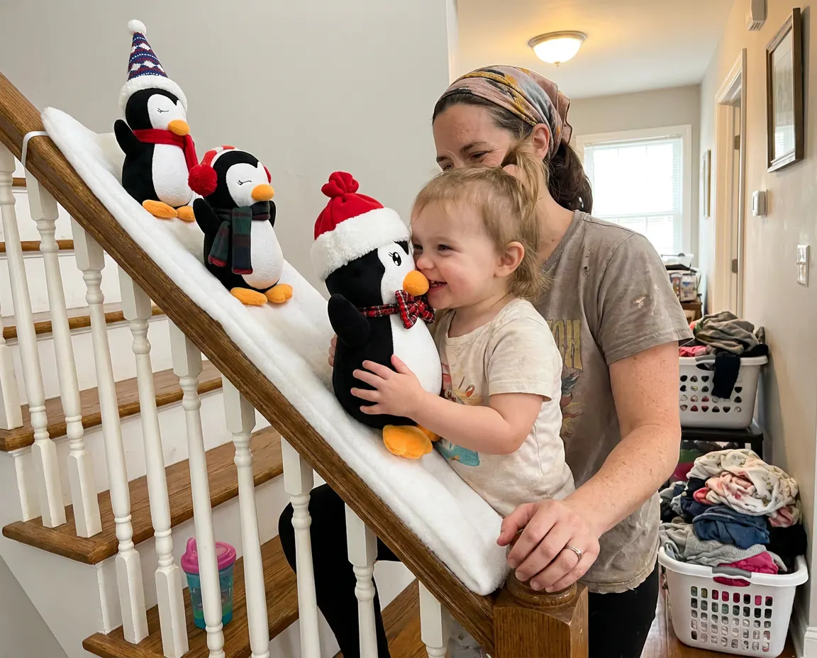 Customer photo of the penguin slide set in their home