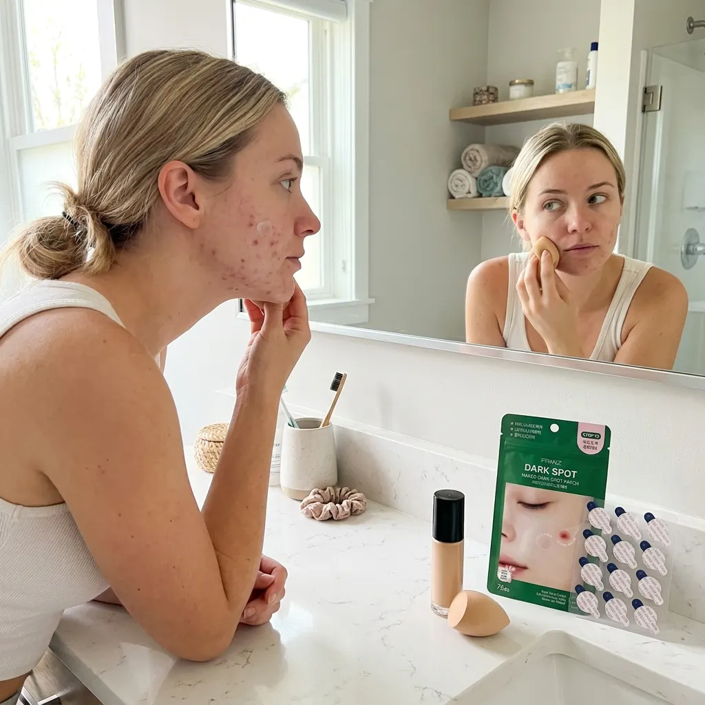 Foundation swept over an ultra-thin clear patch on bare skin, the edge nearly invisible