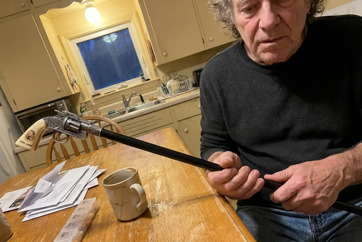 Customer photo of the engraved revolver-grip cane - Linda H.