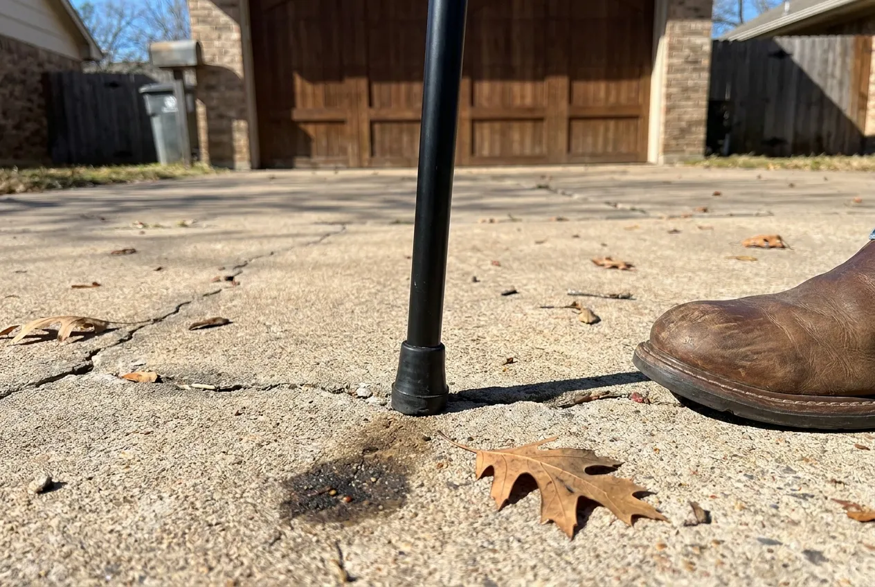 Cane shaft and joint close-up standing on the ground