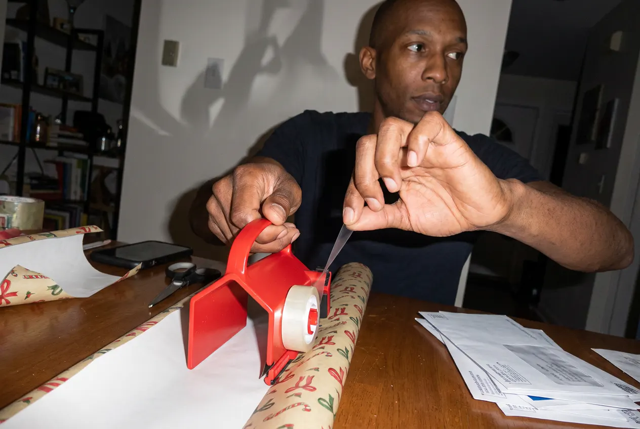 Customer photo - WrapPro gift wrap cutter in use