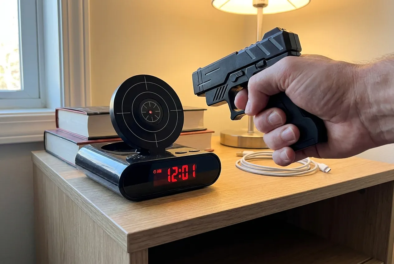 Setting the alarm on the clock in seconds, target registering a clean hit