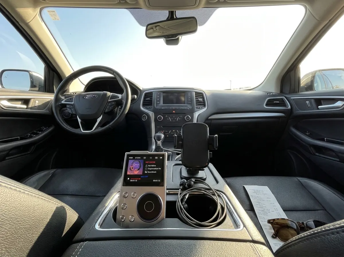 Player paired with wireless headphones on a commute