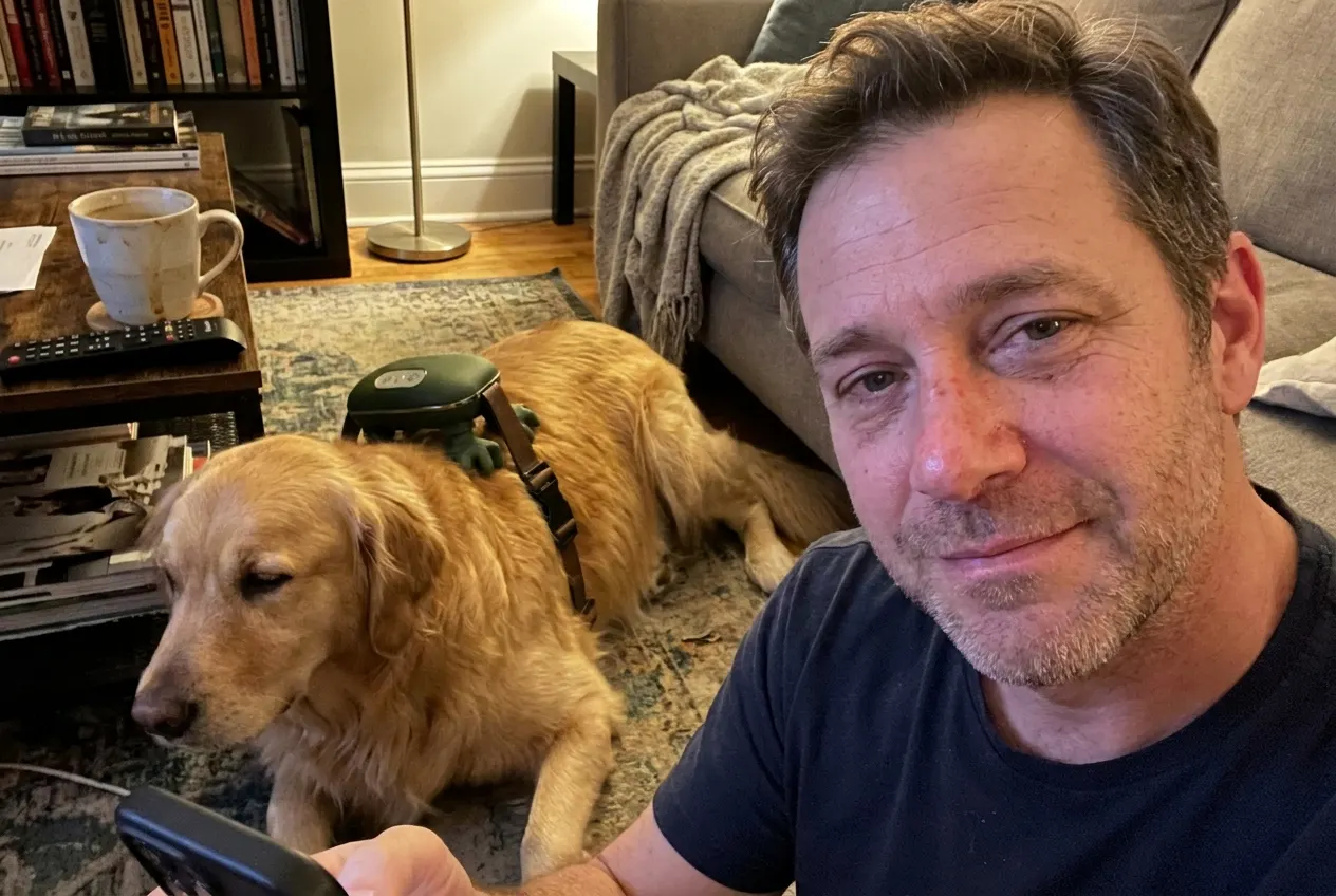 Dog using the massager