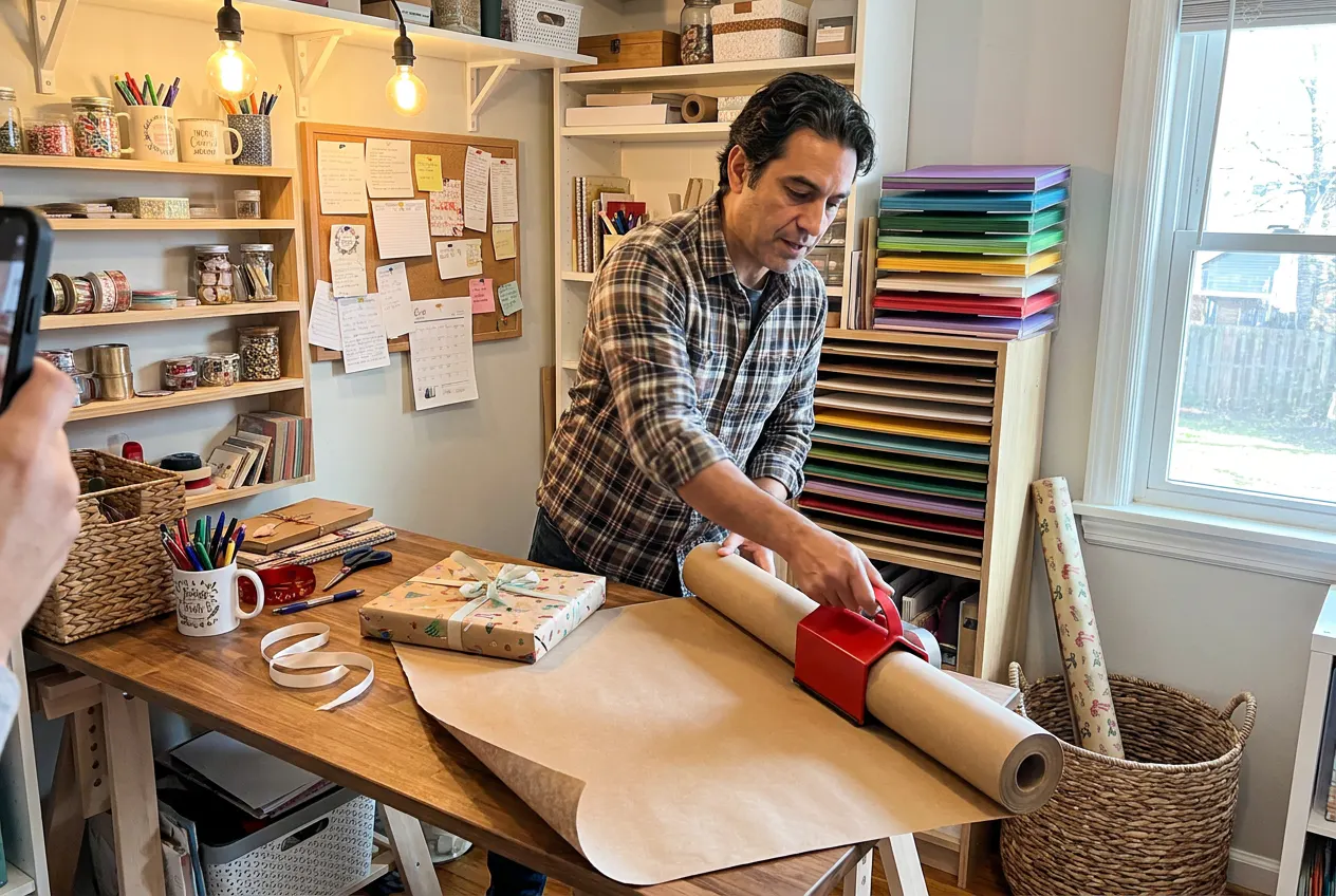 Customer photo - WrapPro gift wrap cutter in use