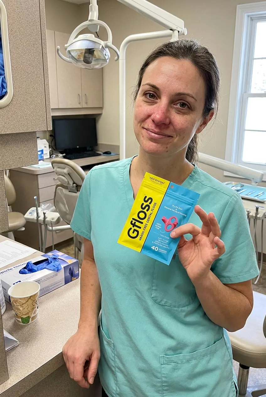 Dental hygienist presenting the FlossFree flosser
