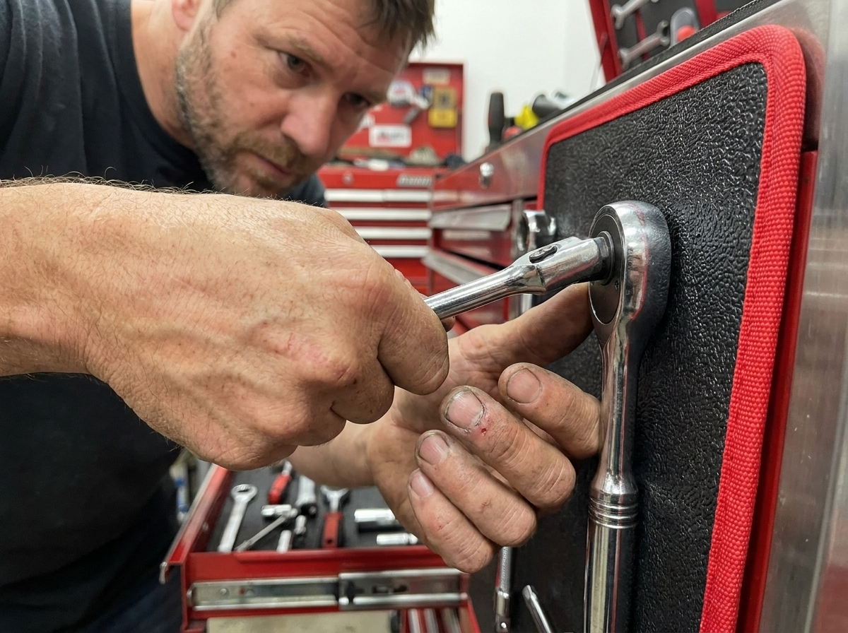 Customer photo of the magnetic tool mat in use
