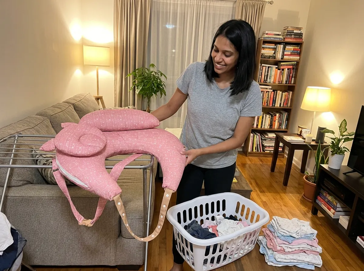 Customer photo: Priya S. using the CuddleArm