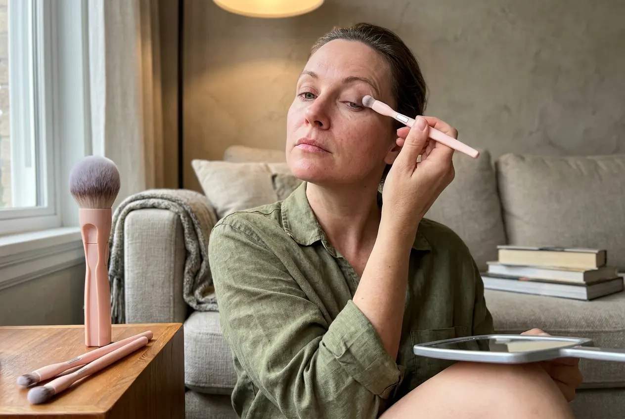 The angled contour brush placed along the cheekbone