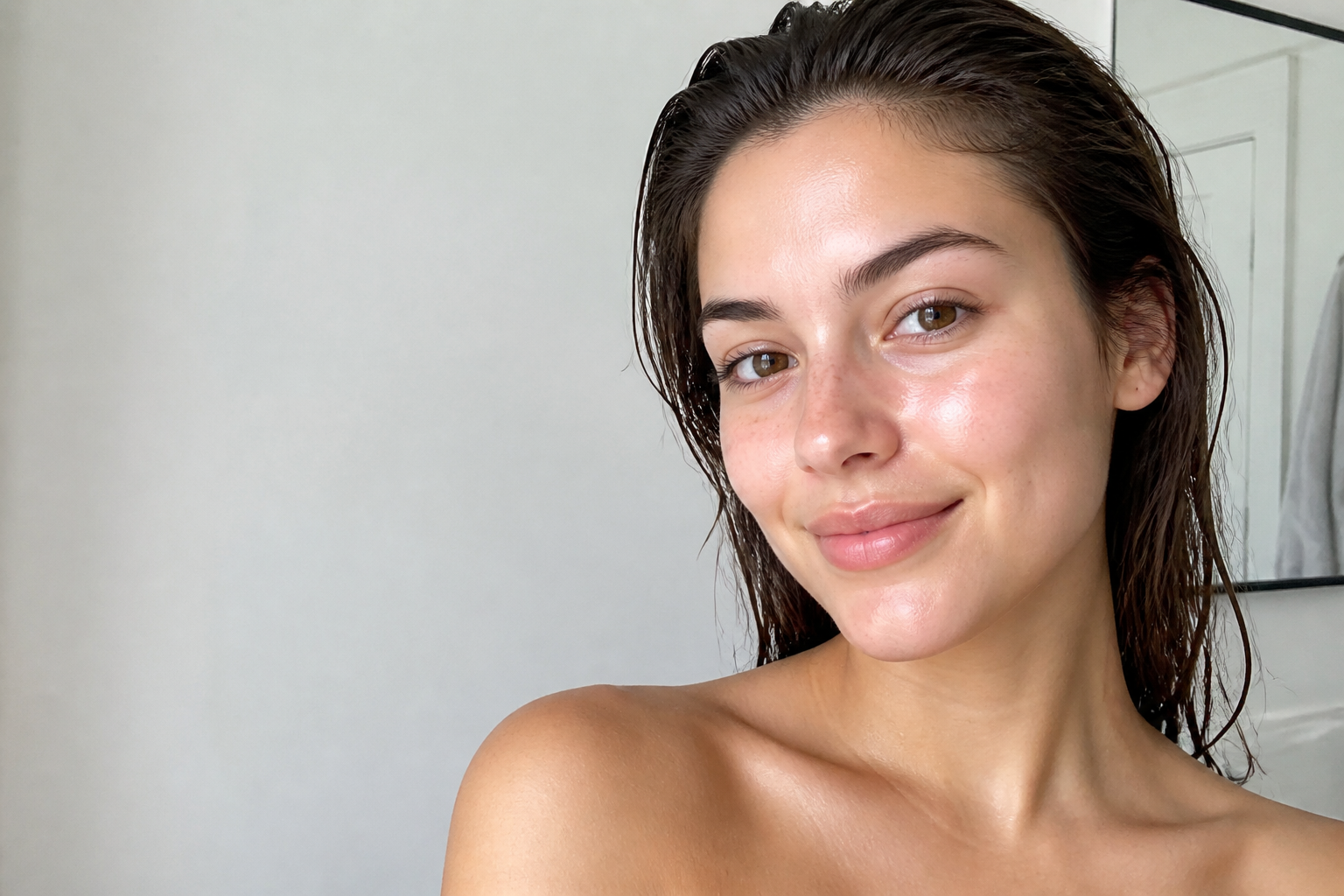Glowing, even-toned skin in soft light