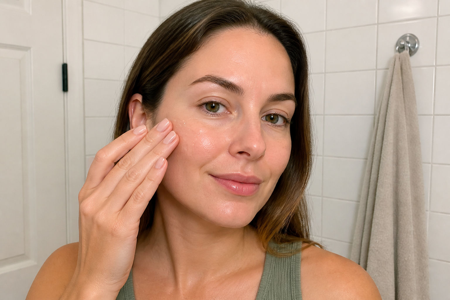 Calm hydrated glowing skin texture