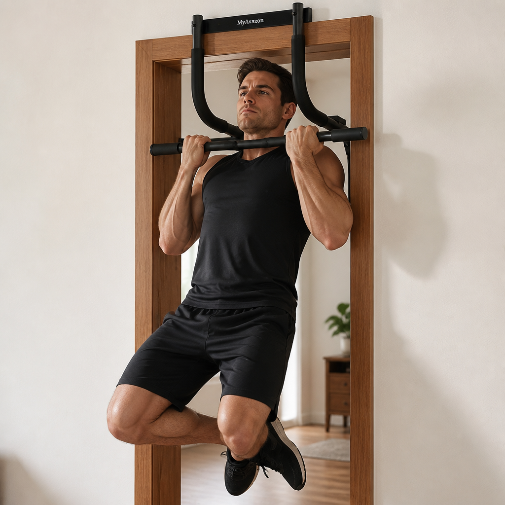Person doing a pull-up on the doorway bar