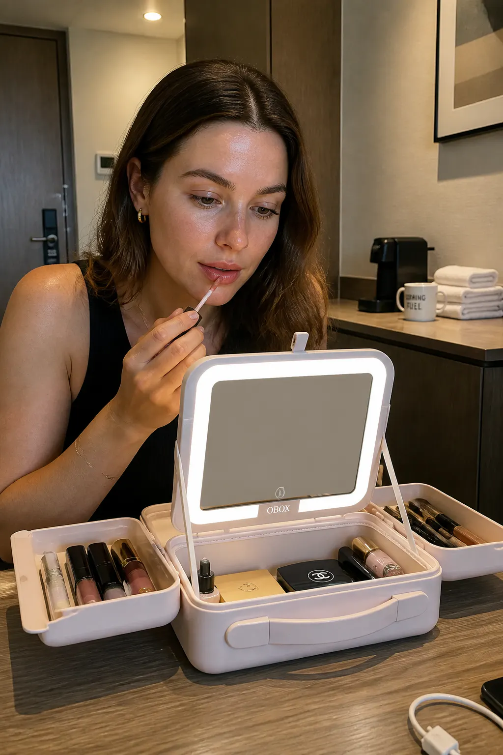 Vanity case stuffed full with a complete makeup kit