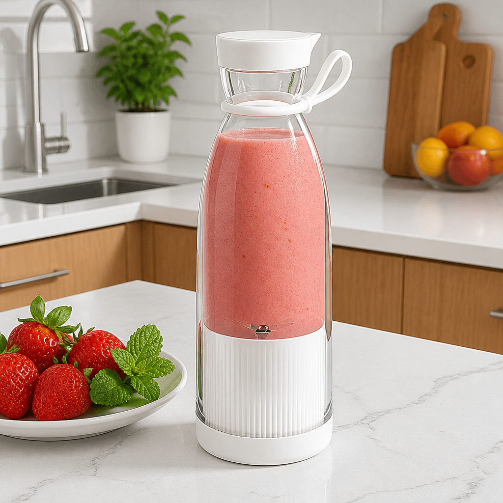 Drinking a smoothie directly from the blender cup lid