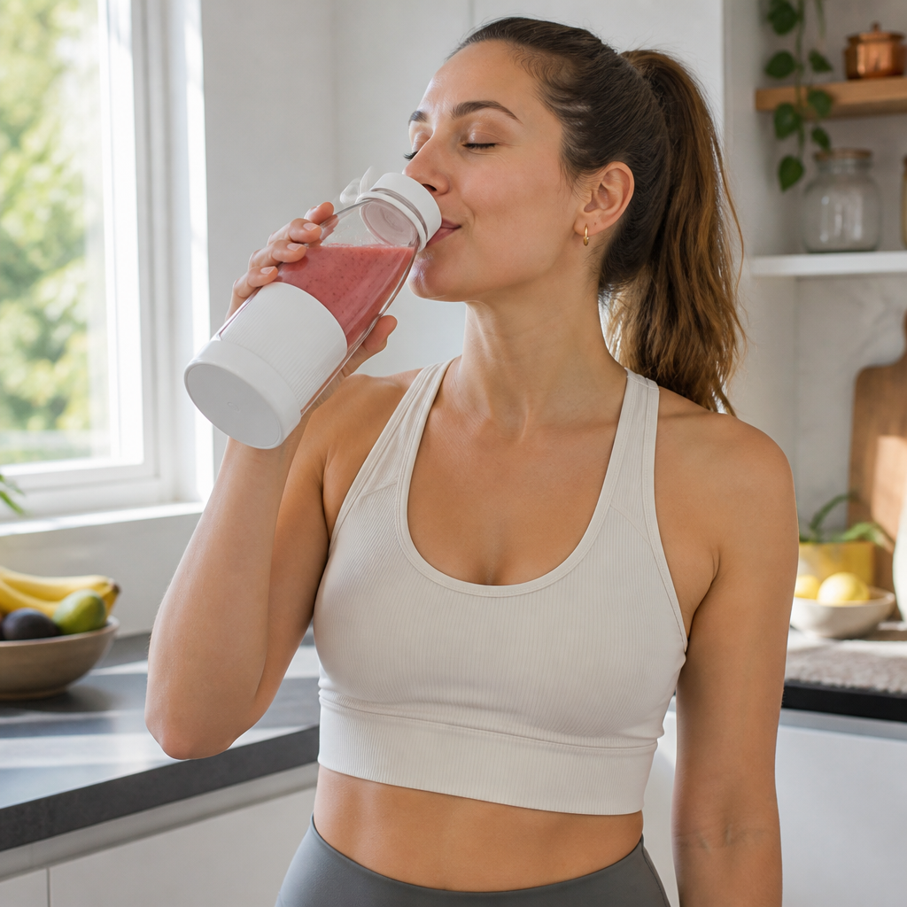 Rinsing the self-cleaning blender under a tap