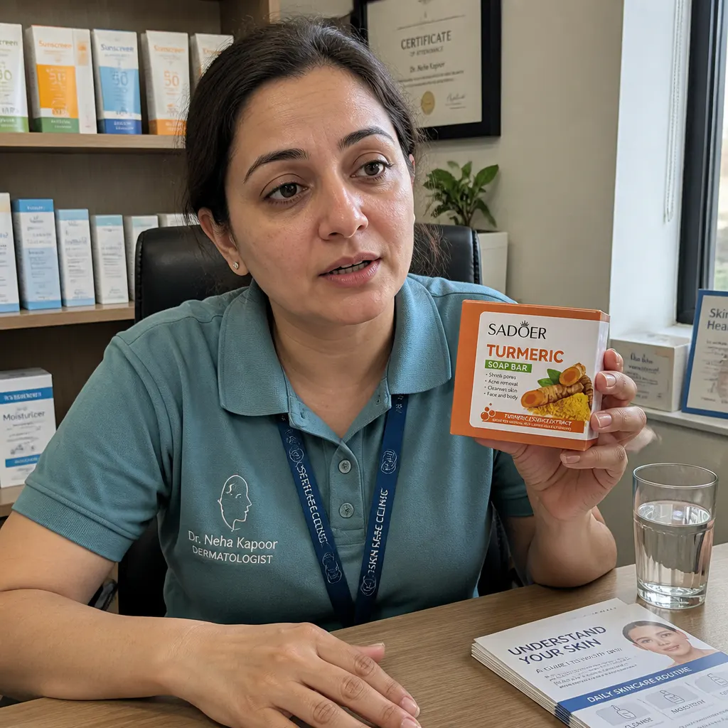 Dermatologist presenting the turmeric bar