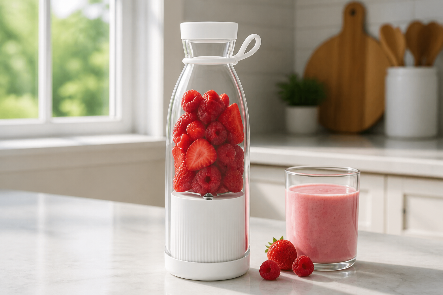 The Portable Mini Juice Blender filled to the top with a full 12oz smoothie serving